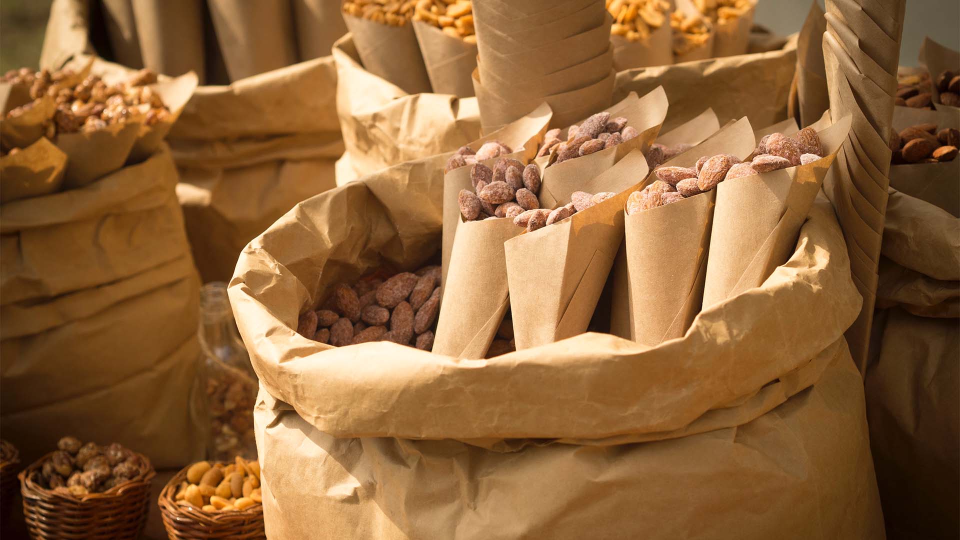 Peanuts collections in brown bags ready to be served